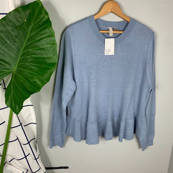 H&m Peplum Top Long Sleeve Crew-Neck Size XL - Picture 1 of 4